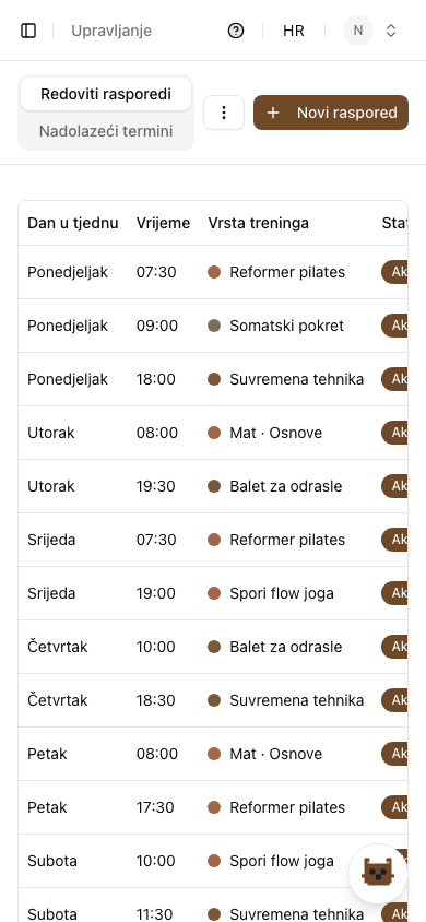 Uređivač rasporeda u Studio OS-u