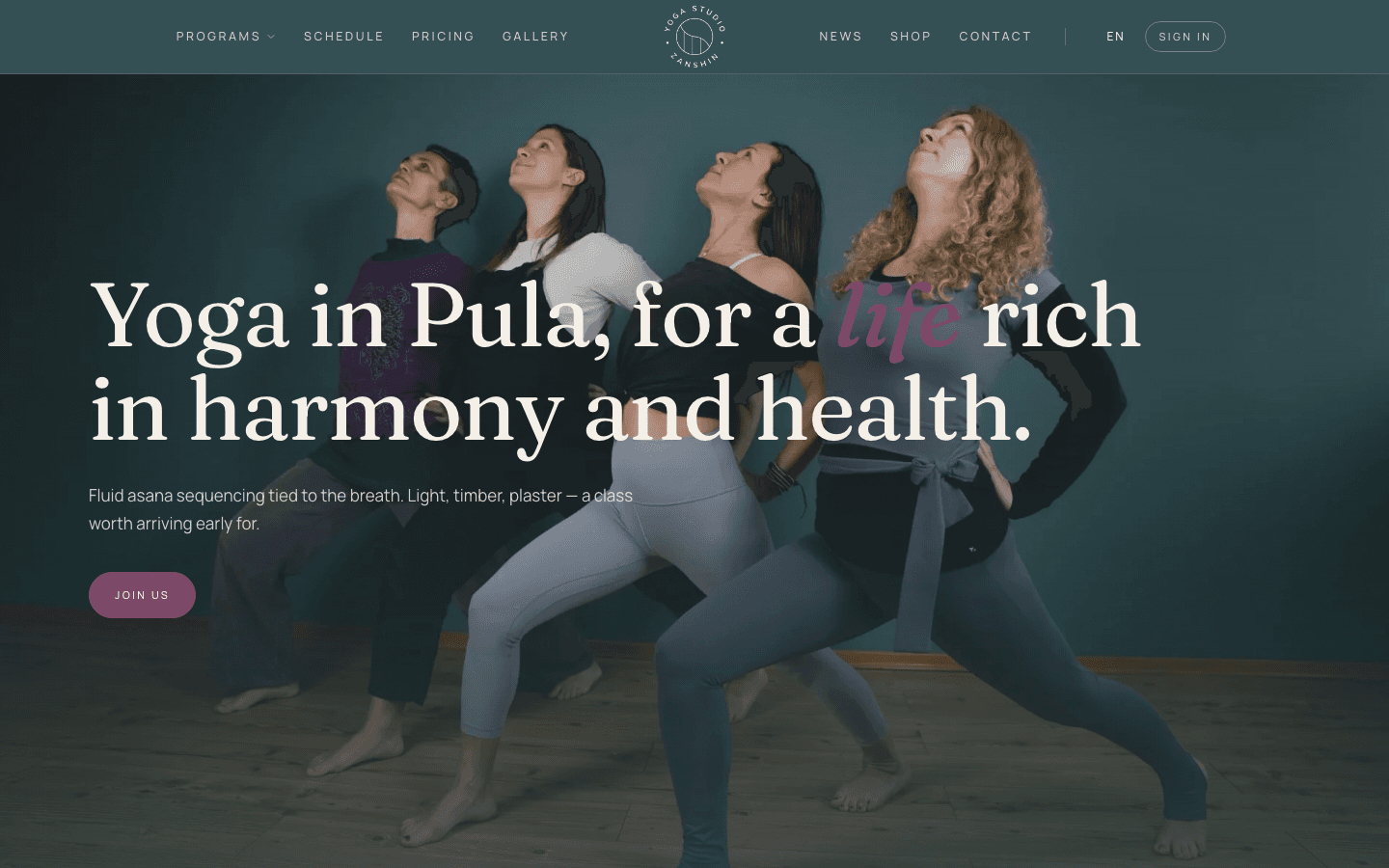 Yoga Zanshin Pula predložak početne stranice na Studio OS-u