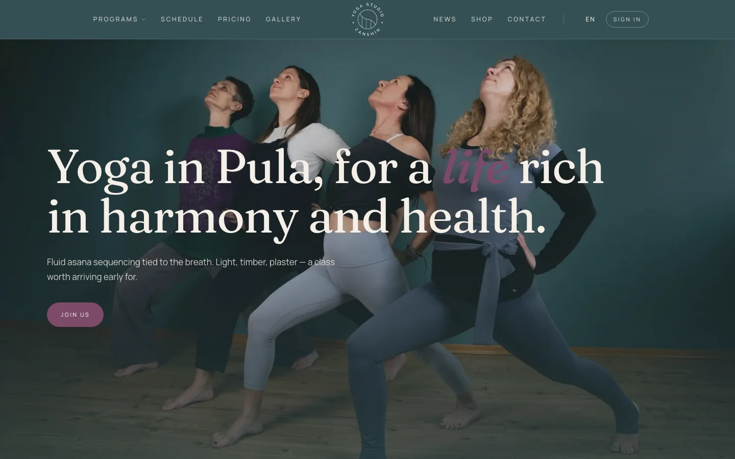 Die Website des Yogastudios Zanshin